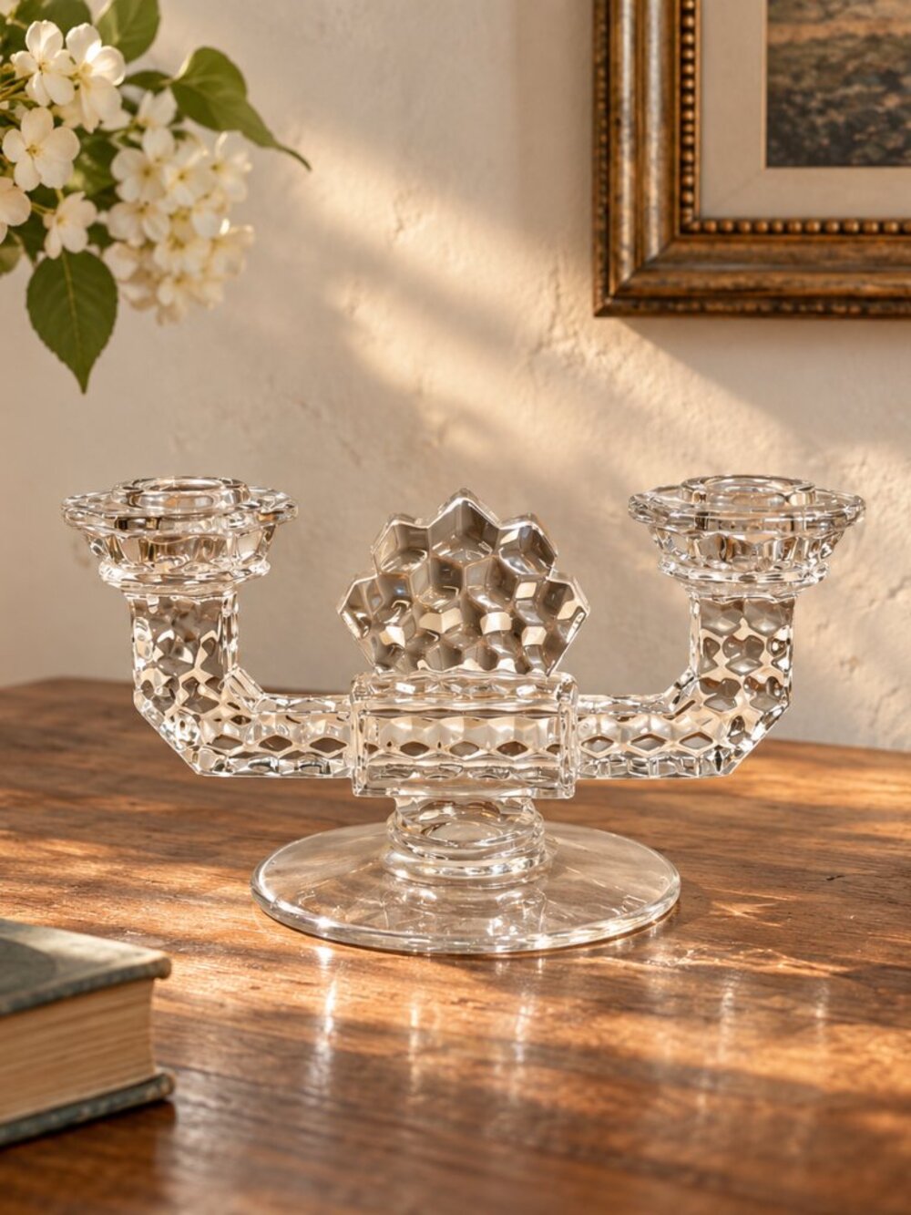 Vintage Fostoria American Clear Glass Double Candlestick Holder Art Deco 8.5"